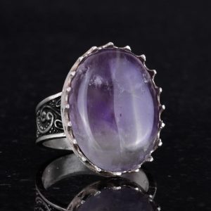 Gerçek Doğal Taş Yüzük - 925 Ayar Gümüş Büyük Yüzük - El Yapımı Yüzük (Ametist) - Görsel 5