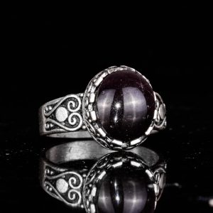 925 Ayar Gümüş Erkek Yüzük - Doğal Yıldız Granat Taşı ile El Yapımı Kalp Deseni - Görsel 6