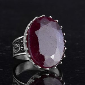 Gerçek Doğal Taş Yüzüğü - 925 Ayar Gümüş Büyük Yüzük - El Yapımı Yüzük (Yakut) - Görsel 6