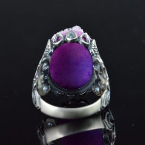 Gerçek Drusy Kuvars Taş Yüzük, 925 Ayar Gümüş Erkek Yüzük, El Yapımı Cesur Takı - Görsel 8