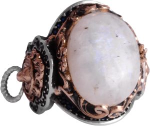 El Yapımı Ay Taşı Yüzük, Aslan Sembol Yüzük - Gizemli 925K Katı Gümüş Erkek Yüzük - Ay Işığı Tasarımı