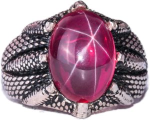 Gerçek Doğal Yıldız Yakutu Taşlı El Yapımı Gümüş Pençe Yüzük – Aslan İçin Güç ve Cesaret - Görsel 1