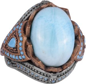 Gerçek Doğal Taş Yüzük - El Yapımı 925 Ayar Gümüş Yüzük (Larimar)