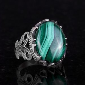 925 Ayar Saf Gümüş Erkek Yüzük - Doğal Taş Seçenekleri ile El Yapımı Tasarım (Malakit) - Görsel 5