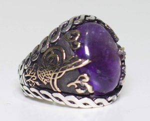 925 Ayar Gümüş Erkek Yüzük - Doğal Ametist Taşı - Osmanlı Tuğrası Tasarımı - Şık El Yapımı Takı - Görsel 6