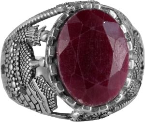 Gerçek Doğal Yakut Taşlı Yüzük, Camii Gümüş Erkek Yüzüğü, 925 Ayar Sterlin Gümüş Yüzük - Görsel 1