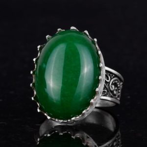 Gerçek Doğal Taş Yüzük - 925 Ayar Gümüş Büyük Yüzük - El Yapımı Yüzük (Jade) - Görsel 6