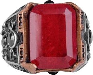 925 Ayar Gümüş Yüzük - Erkekler İçin Oluşturulmuş Taş Yüzük - El Yapımı Yüzük (Oluşturulmuş kırmızı paraiba) - Görsel 1