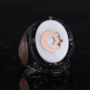 El Yapımı Desenli Yüzük - 925 Ayar Gümüş Erkek Yüzüğü - Davut Yıldızı Takısı (Yıldız ve Hilal) - Görsel 5