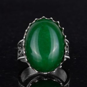 Gerçek Doğal Taş Yüzük - 925 Ayar Gümüş Büyük Yüzük - El Yapımı Yüzük (Jade) - Görsel 4