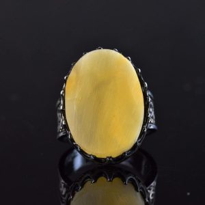 Gerçek Ham Amber Taş Yüzük, El Yapımı Gümüş Yüzük, 925 Ayar Gümüş Erkek Yüzüğü - Görsel 6