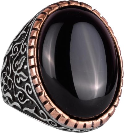 925K Katı Sterlin Gümüş Erkek Yüzük, Doğal Oniks Taşlı Yüzük - Görsel 1