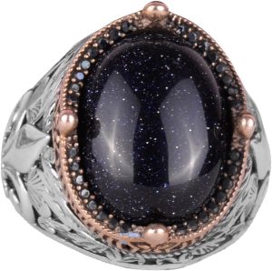 925 Ayar Gümüş Yüzükler Premium Üretilmiş Taşlarla (Üretilmiş Mavi Güneş Taşı)