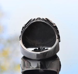 925 Ayar Katı Gümüş İslami Erkek Yüzük - Hat Sanatı - El Yapımı Dini Takı - Görsel 5