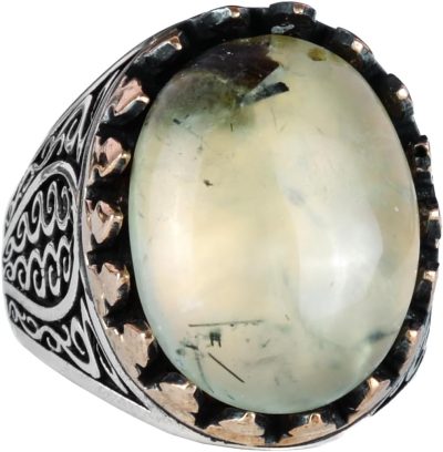 925 Ayar Katı Gümüş Erkek Yüzük Doğal Taşlarla - El Yapımı Şıklık (Prehnite Jade Taşı) - Görsel 1