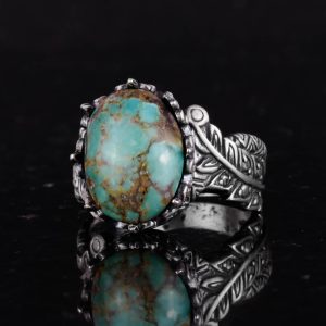 Gerçek Doğal Arizona Turkuaz Taş Yüzük, 925 Ayar Gümüş Yüzük, Minimalist El Yapımı Yüzük (Model-12) - Görsel 6