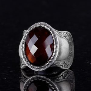 Doğal Taş Yüzük, 925 Ayar Gümüş Yüzük, Garnet - Görsel 5