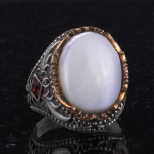 Gerçek Doğal Taş Yüzük - El Yapımı 925 Ayar Gümüş Yüzük - El Yapımı Yüzük (İnci) - Görsel 5