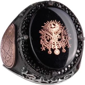 925 Ayar Gümüş El Yapımı Erkek Yüzük - Davut Yıldızı Yüzüğü (Osmanlı İmparatorluğu Arması) - Görsel 1