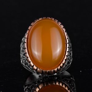 925 Ayar Sert Gümüş Yüzük, Doğal Taş Yüzük, Büyük Yüzük, Tasarım Gümüş Erkek Yüzüğü (Sarı Ağaç) - Görsel 4