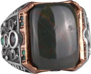 925 Ayar Gümüş Yüzük - Gerçek Doğal Taş Yüzük - El Yapımı Yüzük (Kan Taşı) - Görsel 1