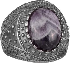 Gerçek Doğal Taş Yüzük, 925 Ayar Katı Gümüş Erkek Yüzüğü (Ametist) - Görsel 1