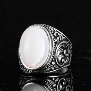 Doğal İnci Taşlı Yüzük - 925 Ayar Gümüş Yüzük Erkekler İçin, Farklı Yüzük - Görsel 5