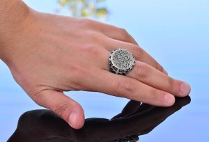 925 Ayar Katı Gümüş İslami Erkek Yüzük - Hat Sanatı - El Yapımı Dini Takı - Görsel 6