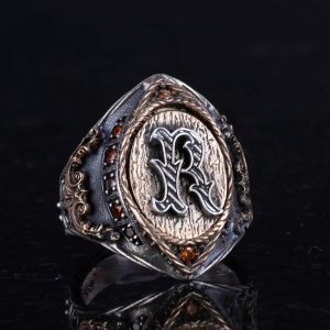 925 Ayar Katı Gümüş Yüzük, Yüzük Adam Yüzüğü, Monogram Yüzüğü, Özel El Yapımı Gümüş Erkek Yüzüğü - Görsel 3