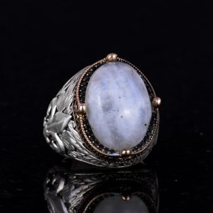 925 Ayar Gümüş El Yapımı Erkek Yüzük - Farklı Doğal Taşlarla Mevcut (Ateş Opali) - Görsel 4