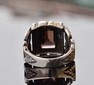 Gerçek Doğal Dumanlı Kuvars Taşlı Yüzük, Sterlin Gümüş Doğum Taşı Yüzüğü için Erkekler - Görsel 8