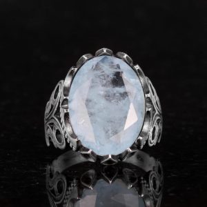 Lüks 925K Sterlin Gümüş Erkek Yüzüğü - Farklı Oluşturulmuş Taşlarla Mevcuttur (Açık Mavi Paraiba Oluşturulmuş Taş) - Görsel 5