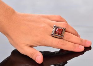 Gerçek Doğal Kırmızı Akik Taş Yüzük - Gümüş Erkek Sultan Yüzüğü - Görsel 8