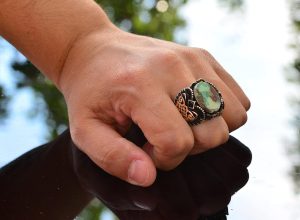 Erkekler için Yeşil Turkuaz Taş Yüzük, 925 Ayar Gümüş ile Vintage Orta Doğu Tasarımı (Stil-1) - Görsel 5