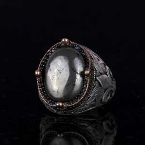 925 Ayar Gümüş El Yapımı Erkek Yüzük - Çeşitli Doğal Taşlarla Mevcut (Demir Pirit) - Görsel 5