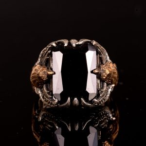 Doğal Obsidiyen Taş Yüzük, 925 Ayar Gümüş Yüzük, Kuş Yüzüğü - Görsel 6