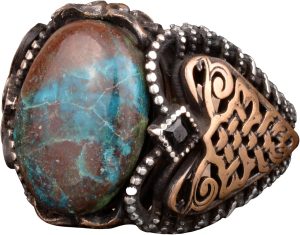 Erkekler için Yeşil Turkuaz Taş Yüzük, 925 Ayar Gümüş ile Vintage Orta Doğu Tasarımı (Model-6)