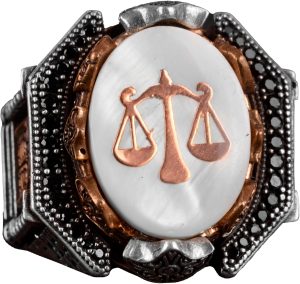 Terazi Yüzüğü, Adalet Figürü, 925 Ayar Gümüş Erkek Yüzüğü - Görsel 1