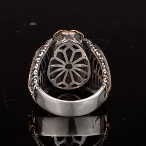 Erkekler için Yeşil Turkuaz Taş Yüzük, 925 Ayar Gümüş ile Vintage Orta Doğu Tasarımı (Model-6) - Görsel 9