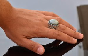 Gerçek Doğal Larimar Taşı Kral Yüzük - El Yapımı Gümüş Takı Erkekler için - Görsel 7