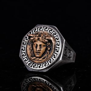 925 Ayar Gümüş Yüzük - Yunan Anahtarı Tasarımı Erkek Yüzüğü - El Yapımı Medusa Yüzük - Görsel 6