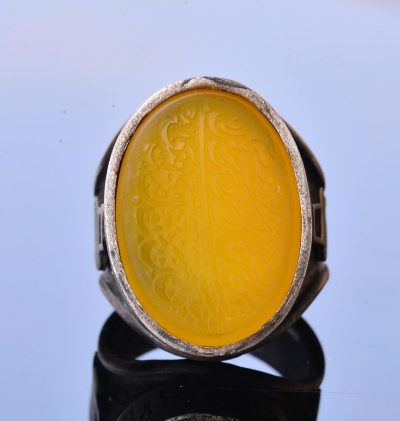 Gerçek Doğal Kehribar Taş Yüzük, 10.00 Karat, İslami Yüzük, Sterlin Gümüş Yüzük, Sarı - Görsel 5