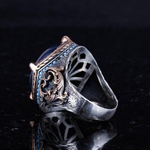 925 Ayar Gümüş Yüzük, Doğal Kyanit Taşı ile El Yapımı Erkek Yüzük, Vintage Tasarım - Görsel 7