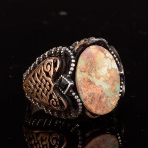 Erkekler için Yeşil Turkuaz Taş Yüzük, 925 Ayar Gümüş ile Vintage Ortadoğu Tasarımı (Stil-5) - Görsel 4