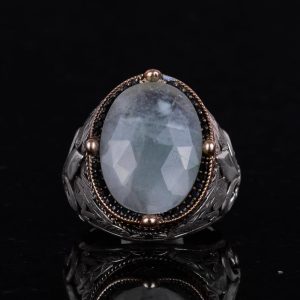 925 Ayar Gümüş El Yapımı Erkek Yüzük - Çeşitli Doğal Taşlarla Mevcut (Akvamarin) - Görsel 2