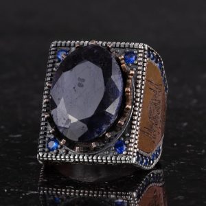 Gerçek Doğal Taş Yüzük - 925 Ayar Gümüş İslami Yüzük - El Yapımı Hat Yüzük - Görsel 6