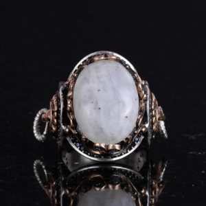 El Yapımı Ay Taşı Yüzük, Aslan Sembol Yüzük - Gizemli 925K Katı Gümüş Erkek Yüzük - Ay Işığı Tasarımı - Görsel 4