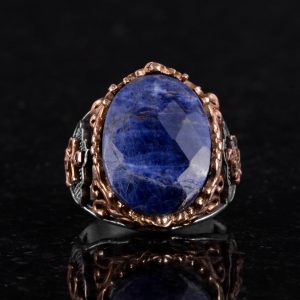 Denizci Çapa Gümüş Yüzük, Doğal Taş Yüzük, 925 Ayar Gümüş Yüzük (Sodalit) - Görsel 5