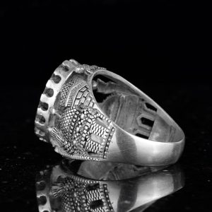 Gerçek Doğal Arizona Turkuaz Taşlı Yüzük, Cami Detaylı Yüzük, 925 Ayar Gümüş Yüzük (Model-5) - Görsel 7