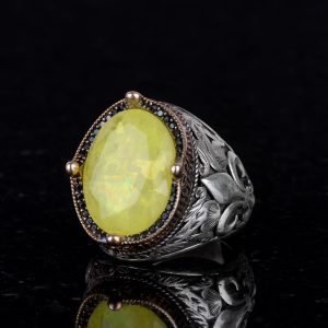 925 Ayar Gümüş Yüzükler Premium Üretilmiş Taşlarla (Sarı Paraiba Üretilmiş Taş) - Görsel 3